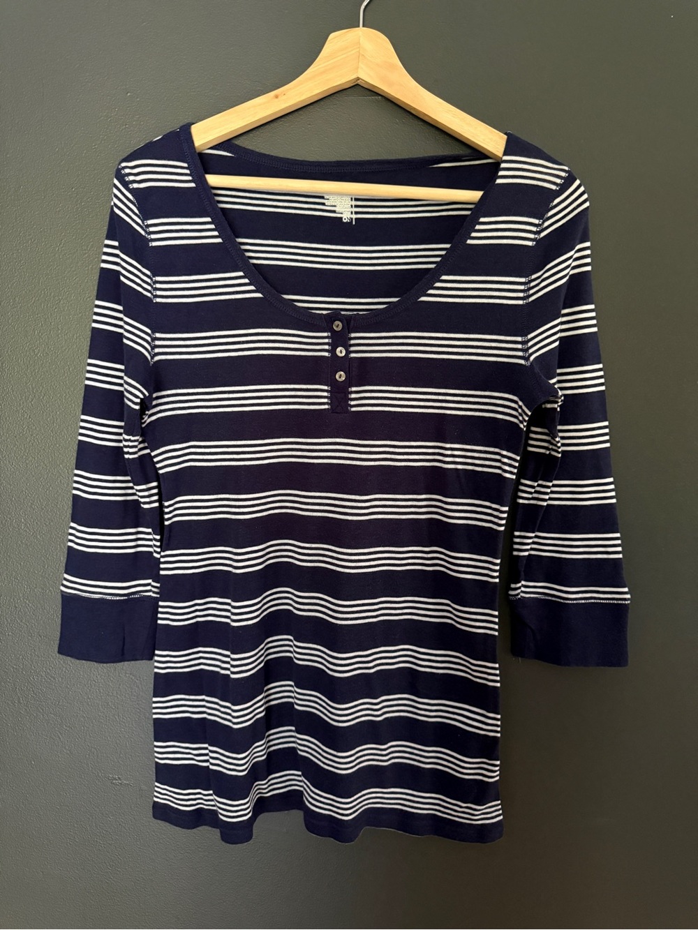 Navy and White Striped Henley Long Sleeve Top Pima Cotton & Modal